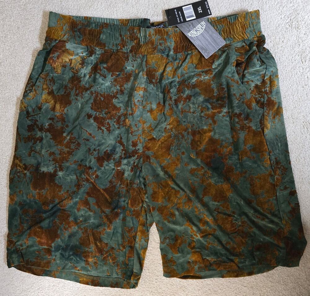 Ringspun Men's 2XL Olive Velvet Lounge Shorts Abstract Drawstring NWT NEW